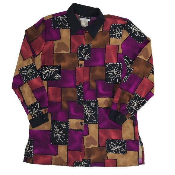 Vintage 90s Purple Abstract Patchwork Boho Oversized Long Sleeve Button Up / 10 - Picture 5 of 6
